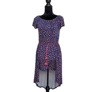 Kandy Kiss Bohemium Blue Floral Casual Romper Pink Tassel Belt Waist XL